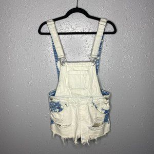 Blue & White Bleached Distressed Jean Overalls